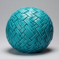 Turquoise Woven Ball: 3d Twill Pattern Decorated Round Sculpture
