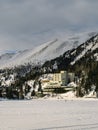 TURRACHER HÃâHE, AUSTRIA - 6 FEBRUARY, 2023: Hotel Panorama next to a winter frozen lake in ski resort Royalty Free Stock Photo