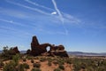 Turret Arch and Contrail, Arches National park, Utah, USA Royalty Free Stock Photo