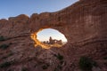 Turret Arch seen through North Window at sunset Royalty Free Stock Photo