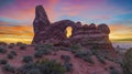 Turret Arch at sunset.Windows Loop Trail.Arches National Park.Utah.USA Royalty Free Stock Photo