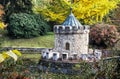 Turret in Bojnice, autumn park, seasonal colorful park scene Royalty Free Stock Photo