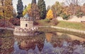 Turret in Bojnice, Slovakia, autumn park, red filter Royalty Free Stock Photo