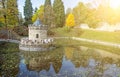 Turret in Bojnice, Slovakia, autumn park, sun rays Royalty Free Stock Photo