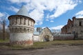 The turret and the carved stone gates of the Fedorovsky town. Tsarskoye Selo, St. Petersburg