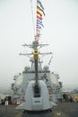 Turret containing a 5-inch gun on the deck of US Navy guided-missile destroyer