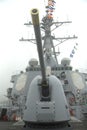 Turret containing a 5-inch gun on the deck of US Navy guided-missile destroyer USS Cole during Fleet Week 2014