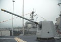 Turret containing a 5-inch gun on the deck of US Navy guided-missile destroyer USS McFaul during Fleet Week 2014