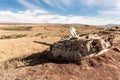 Turret of the Israeli tank destroyed during Yom Kippur War is located in Valley of Tears near OZ 77 Tank Brigade Memorial on the Royalty Free Stock Photo