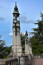 Turret-shaped street lanterns in Lisieux