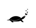 Turtle silhouette and butterflies illustration, vector