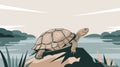 Turtle against an isolated background, showcasing its detailed shell and gentle demeanor in a simple, minimalistic environmen...