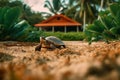 Turtle ambling along the ground, AI-generated.