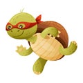 Turtle Animal Character Superhero Dressed in Red Mask Rushing to Rescue Vector Illustration