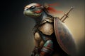 Turtle animal portrait dressed as a warrior fighter or combatant soldier concept. Ai generated