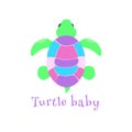 Turtle baby colorful. Isolated vector illustration. For logo of kids club, shcool, preshcool. Print