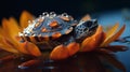 Turtle Balancing On Orange Flower: Surreal Macro Photography In Ultra-high Definition 8k