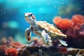 turtle with barnacles on shell swimming solo Royalty Free Stock Photo