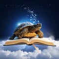 Turtle on book with magic sparkles Royalty Free Stock Photo