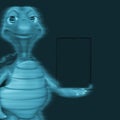 turtle cartoon is holding a tablet close up Royalty Free Stock Photo