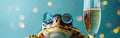 Turtle Celebrates with Champagne on New Year\'s Birthday Royalty Free Stock Photo