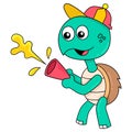 The turtle is celebrating a birthday surprise, doodle icon image kawaii Royalty Free Stock Photo