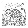 Turtle coloring book. Cute underwater animal swims and smiles. Friendly ocean reptile with shell. Funny character on the seabed Royalty Free Stock Photo