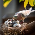turtle dove and chicks, AI generated Royalty Free Stock Photo