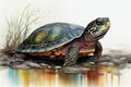 Turtle drawing with bit of watercolour Royalty Free Stock Photo