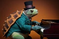 a turtle dressed as a jazzman playing piano, created with Generative AI technology