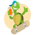 Turtle drinks juice and ride on skateboard