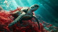 The turtle trapped in net.AI generated image Royalty Free Stock Photo
