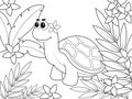 Turtle in exotic forest. Children coloring book.
