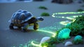 Magical Giant Tortoise Walking on Glowing Seashore Path Royalty Free Stock Photo