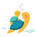 Turtle family. Cute mom turtle with her baby cartoon vector illustration