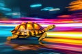 A turtle that fast runs in blur background .generative AI