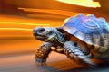 A turtle that fast runs in blur background .generative AI