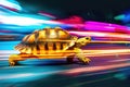A turtle that fast runs in blur background .generative AI Royalty Free Stock Photo