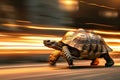 A turtle that fast runs in blur background .generative AI Royalty Free Stock Photo