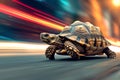 A turtle that fast runs in blur background .generative AI Royalty Free Stock Photo