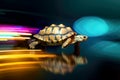 A turtle that fast runs in blur background .generative AI Royalty Free Stock Photo