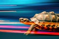 A turtle that fast runs in blur background .generative AI Royalty Free Stock Photo