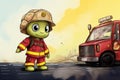 Turtle firefighter illustration