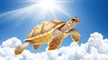 Turtle flying sunny sky clouds freedom hope Royalty Free Stock Photo