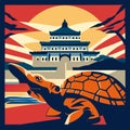 Turtle in front of the Forbidden City in Beijing, China. AI Generated