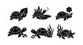 Turtle illustrations with nature elements and aquatic themes in black silhouette style vector Royalty Free Stock Photo