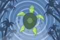 Turtle island swimming in blue water vector illustration Royalty Free Stock Photo