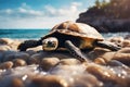 Turtle. Large beautiful sea turtle. Soft focus. AI generated