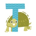 Turtle and letter T. Vector illustration on a white background.