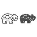 Turtle line and solid icon. Simple silhouette of standing tortoise, sea habitat. Animals vector design concept, outline